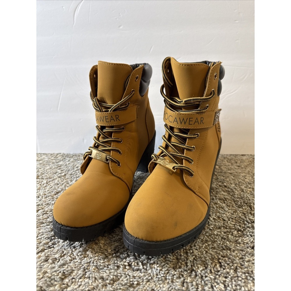 ROCAWEAR GOLD LOGO & RHINESTONES‎ ANKLE BOOTS SANDSTONE LADIES SIZE 11